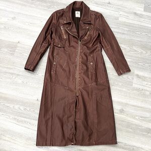 Free People Isabelle Maxi Vegan Leather Moto Jacket Size S Brown